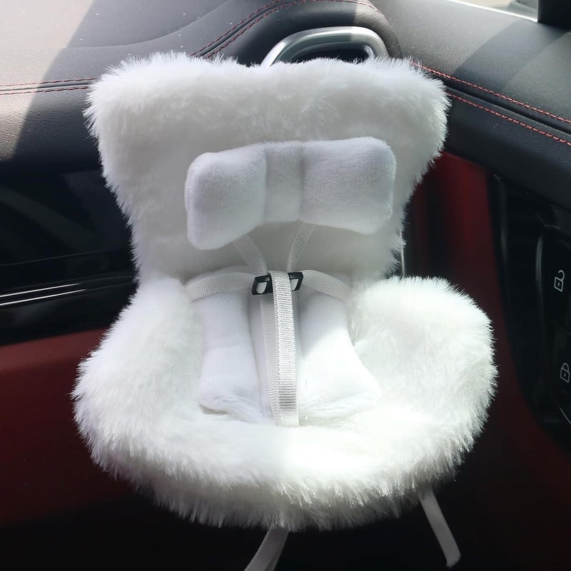 Walant Doll Car Seat Compatible with Labubu, Chair for 10-17cm Dolls - Adjustable Safety Strap, Air Vent Clip & Desktop Stand, Soft Cushion, Cute Car Ornament Gift for Collectors & Fans (White) - Image 1